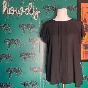 Worthington Black Short Sleeve Ruffle High Neck Blouse Size Petite M